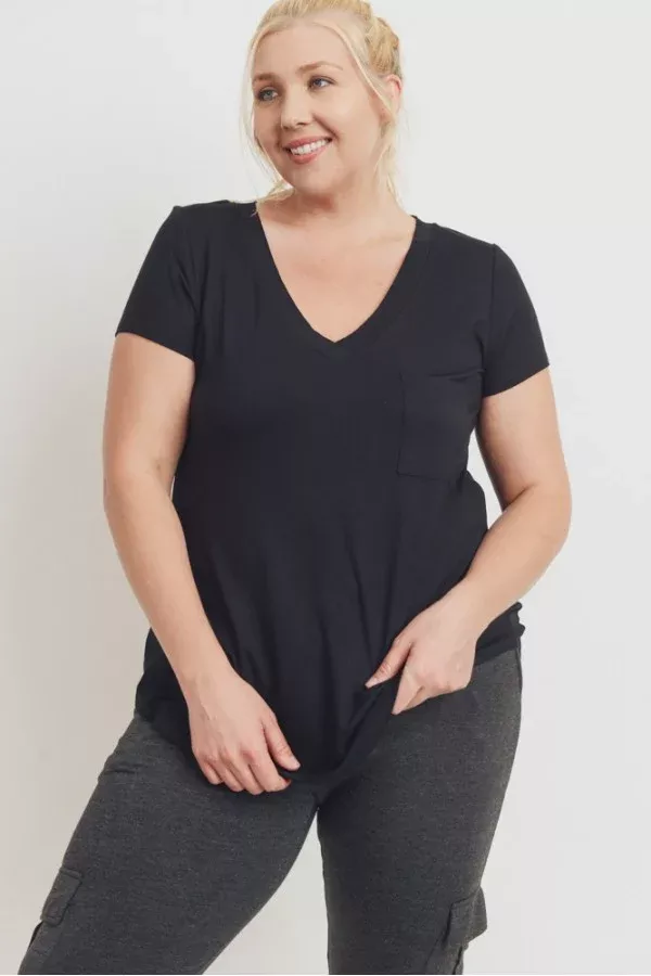 Basic Longline V Neck Pocket Tee