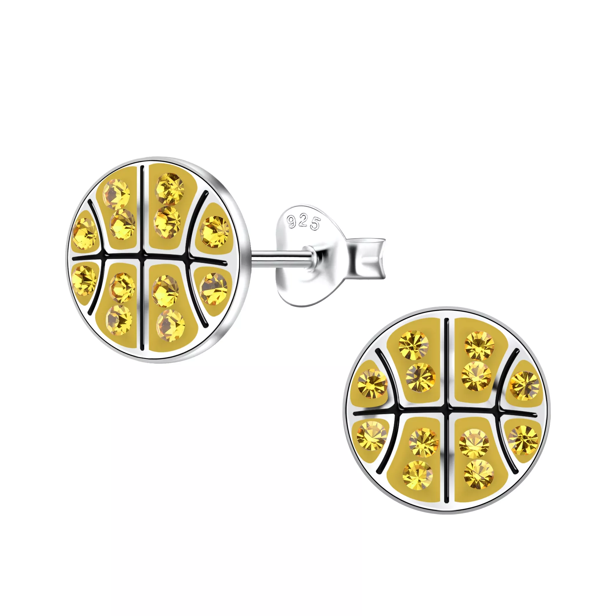 Basketball Earrings - Rhinestones 925 Sterling Silver Hypoallergenic Earrings for Little Girls
