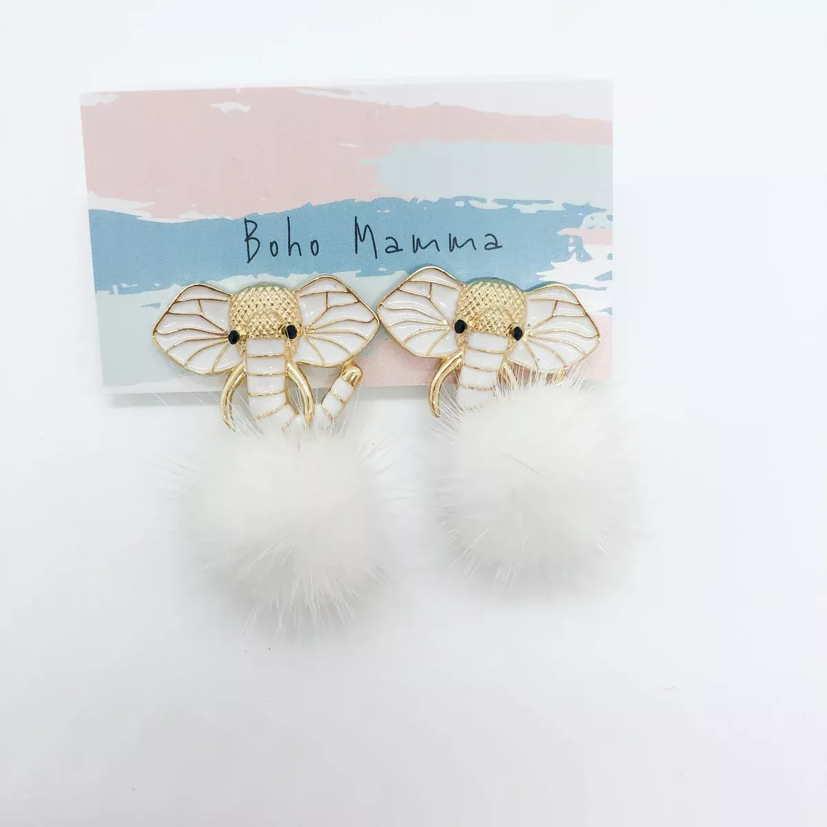 Boho Mamma White Elephant Fur Earrings