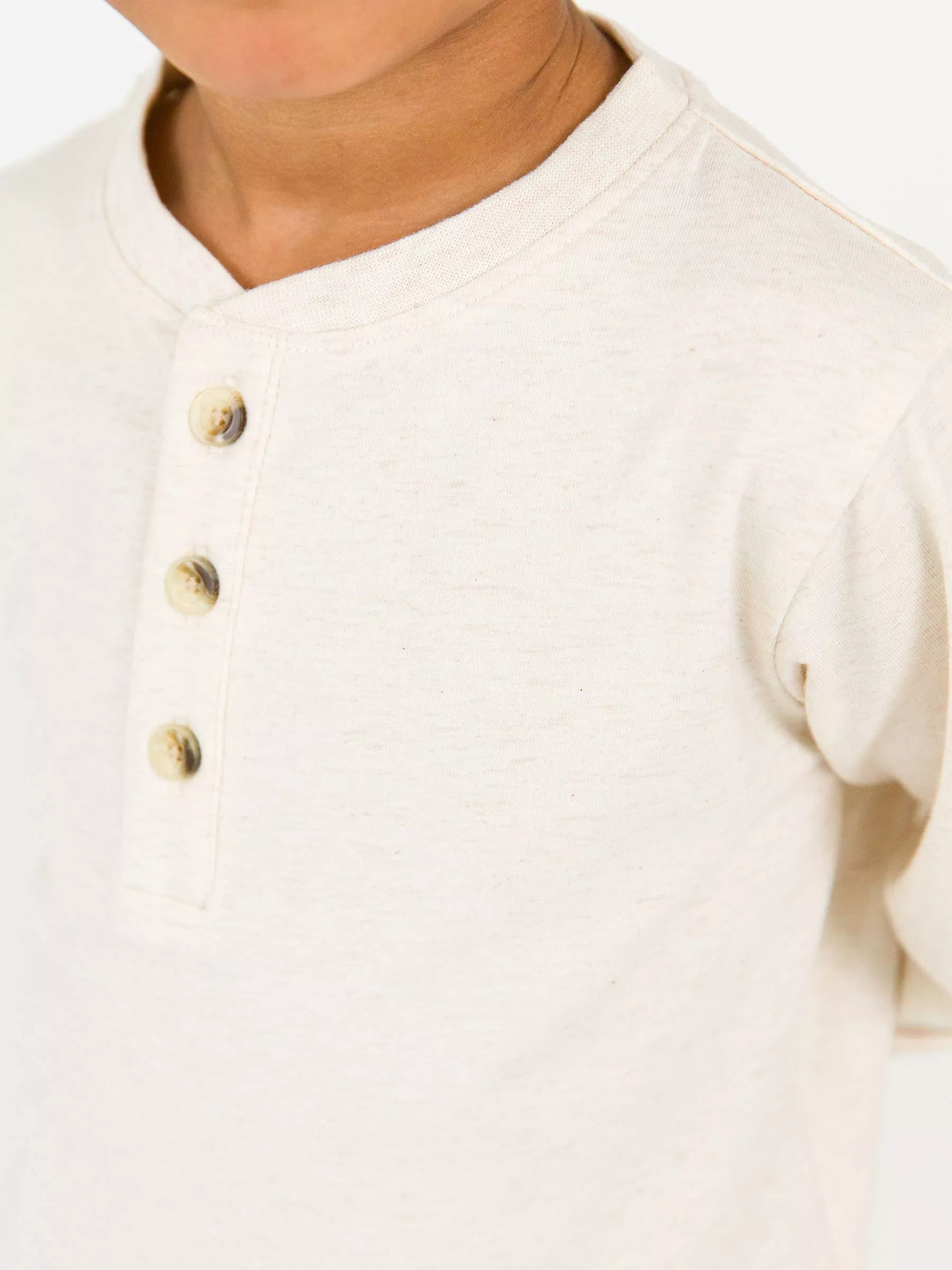 Boys Heather Oatmeal Knit Long Sleeve Henley Tee