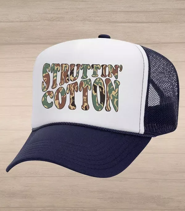 Camo Struttin’ Text Trucker Hat – Navy/White Foam/Navy Rope
