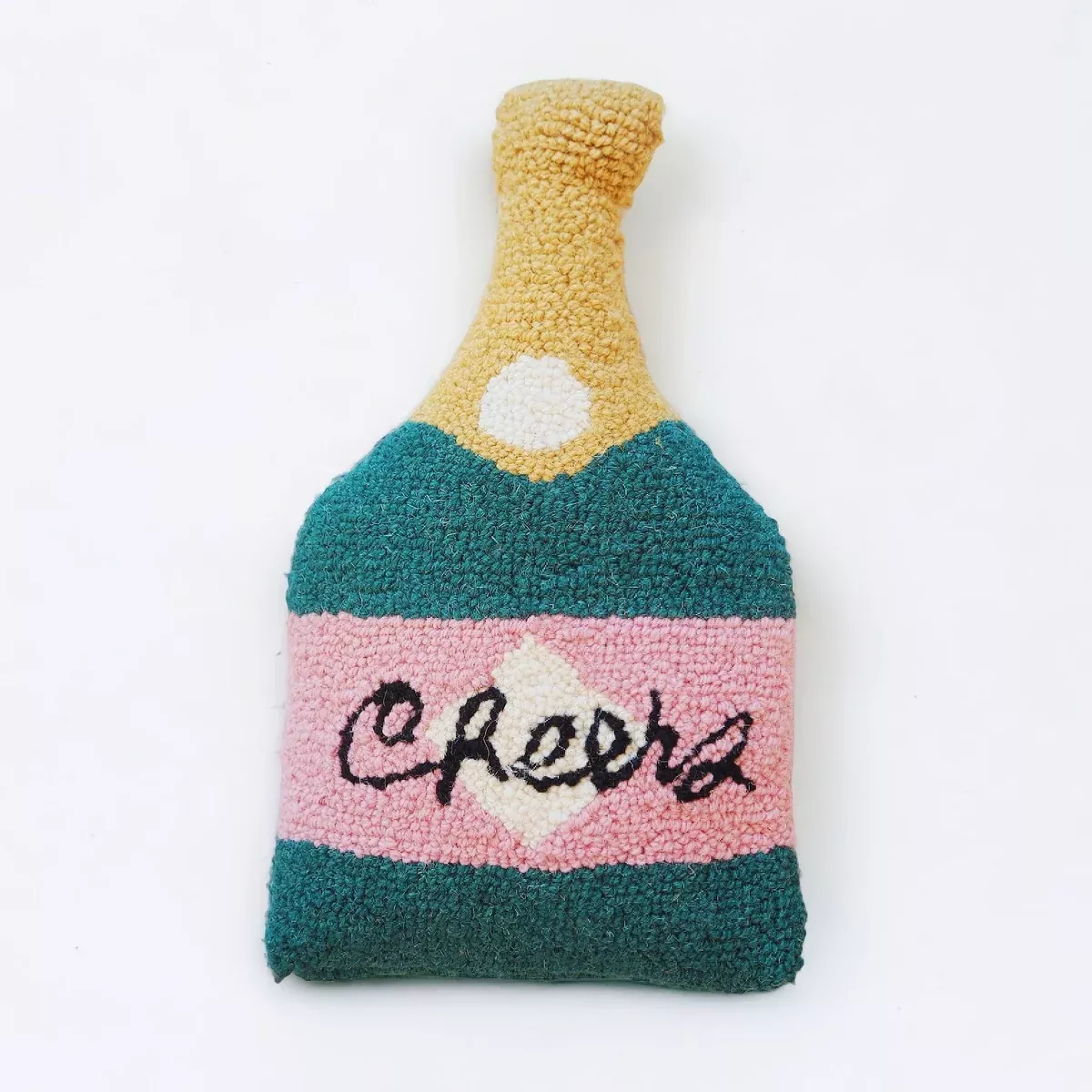 "Cheers" Champagne Bottle Hooked-Knit Throw Pillow