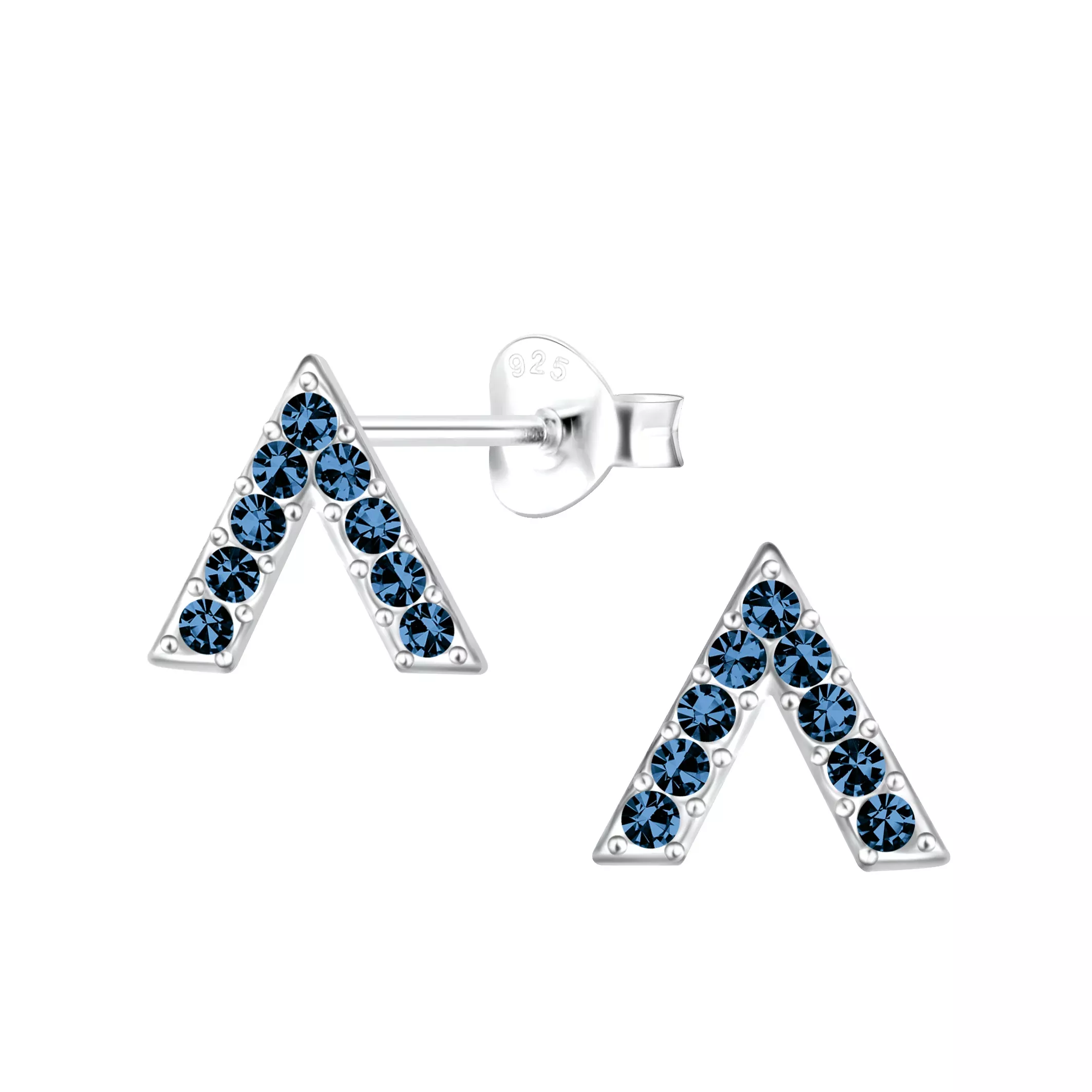 Chevron Earrings Blue Crystal 925 Sterling Silver Hypoallergenic Earrings for Little Girls