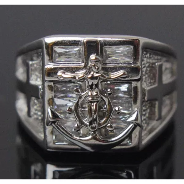 Crucifix Sterling Silver Diamond CZ Ring Size 9.5
