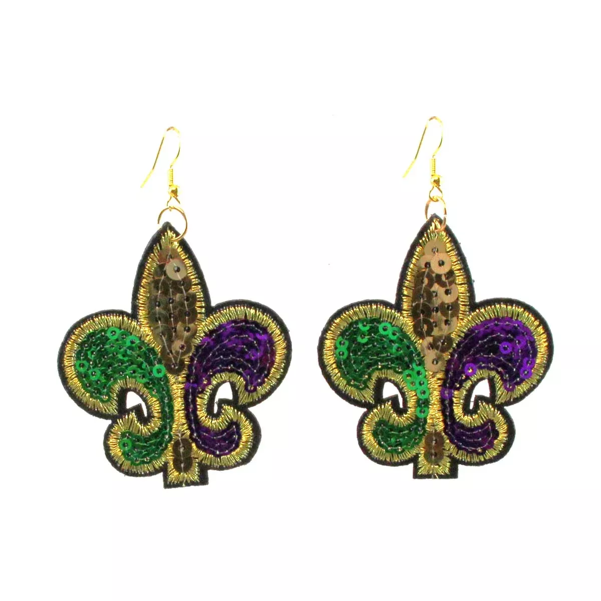 Fleur de Lis Sequin Earrings, Mardi Gras