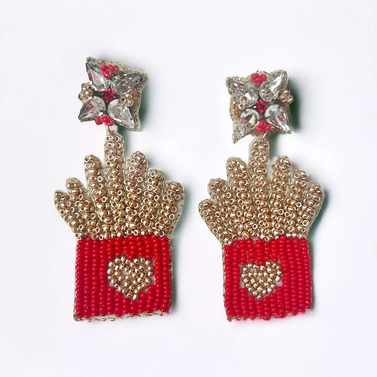 Fries Sparkly Top Beaded Earrings