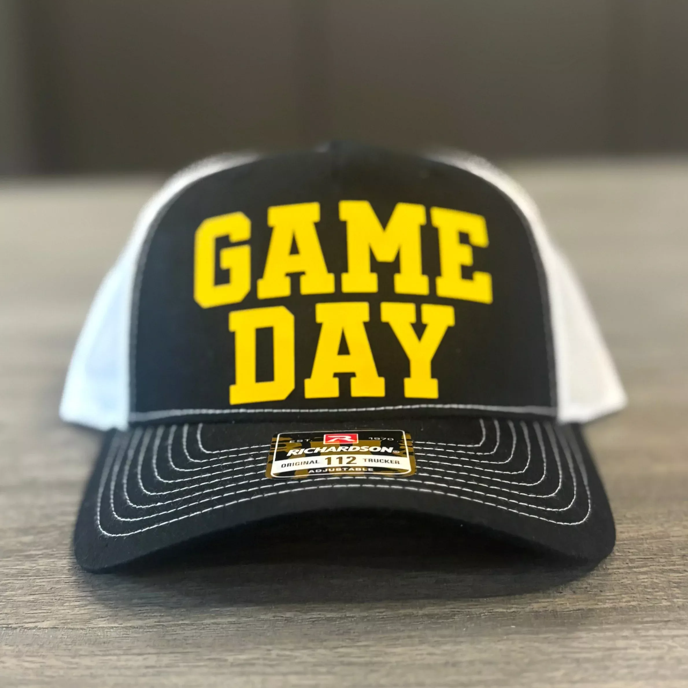“Game Day” Black & Gold Richardson Trucker Hat – Sporty Snapback Cap