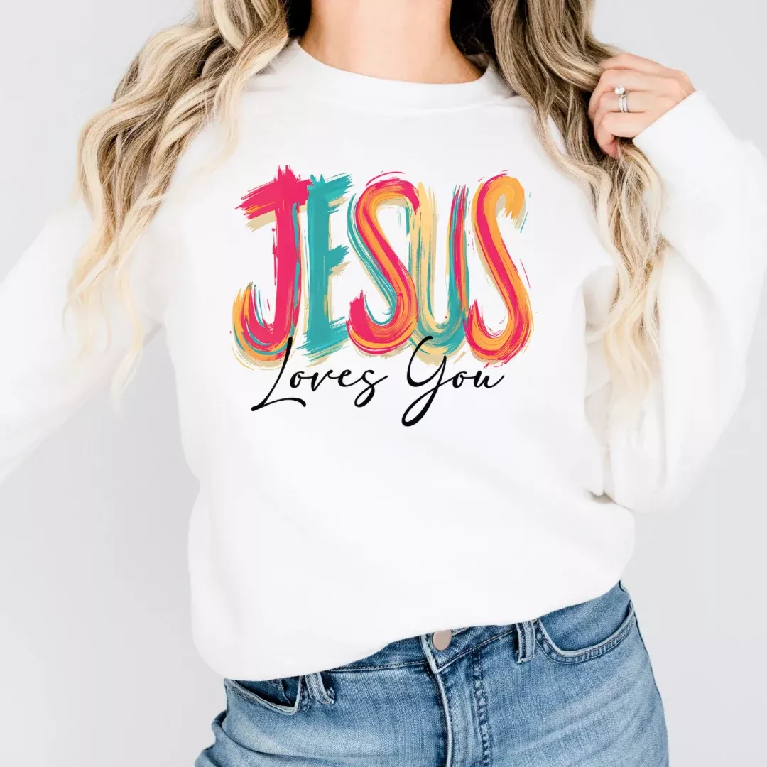 Jesus loves you sweatshirt multicolored hand painted design