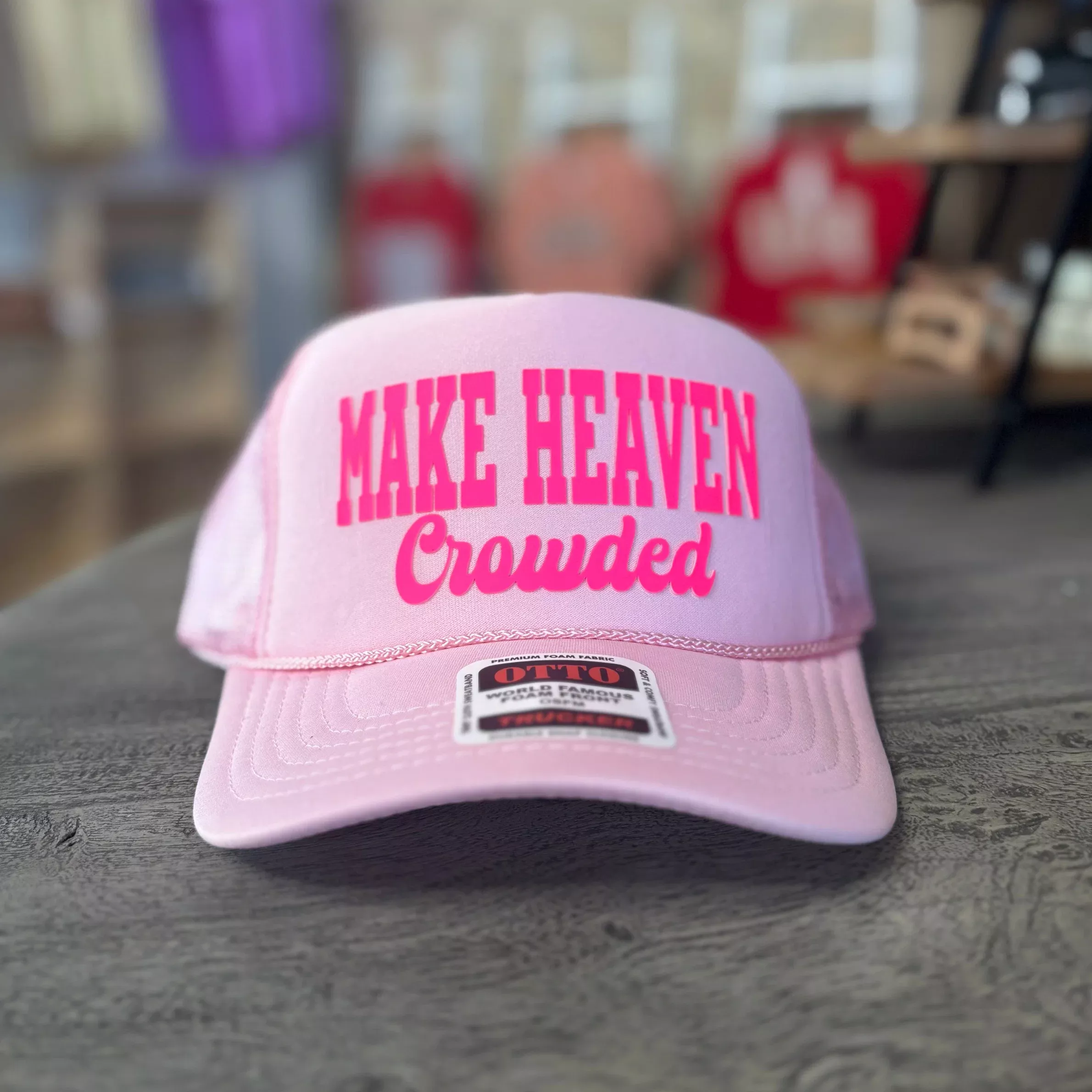 “Make Heaven Crowded” Otto Trucker Hat – Light & Neon Pink Faith Snapback