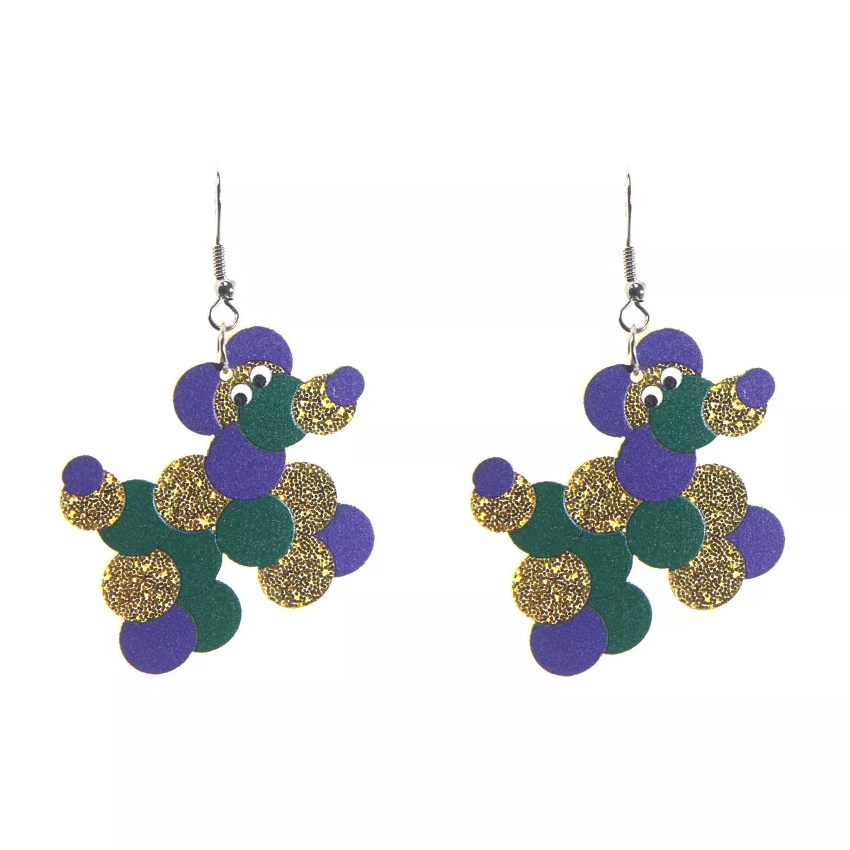 Mardi Gras Bead Dog Earrings 1.5" x 1.25"