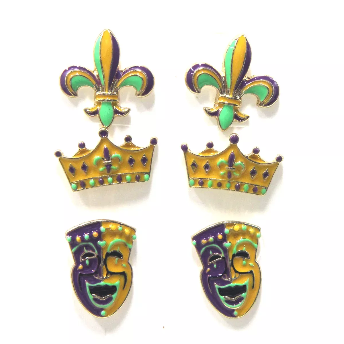 Mardi Gras Earrings Set of 3