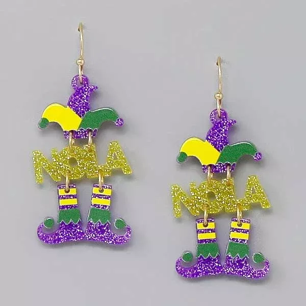 Mardi Gras NOLA Jester Acetate Earrings