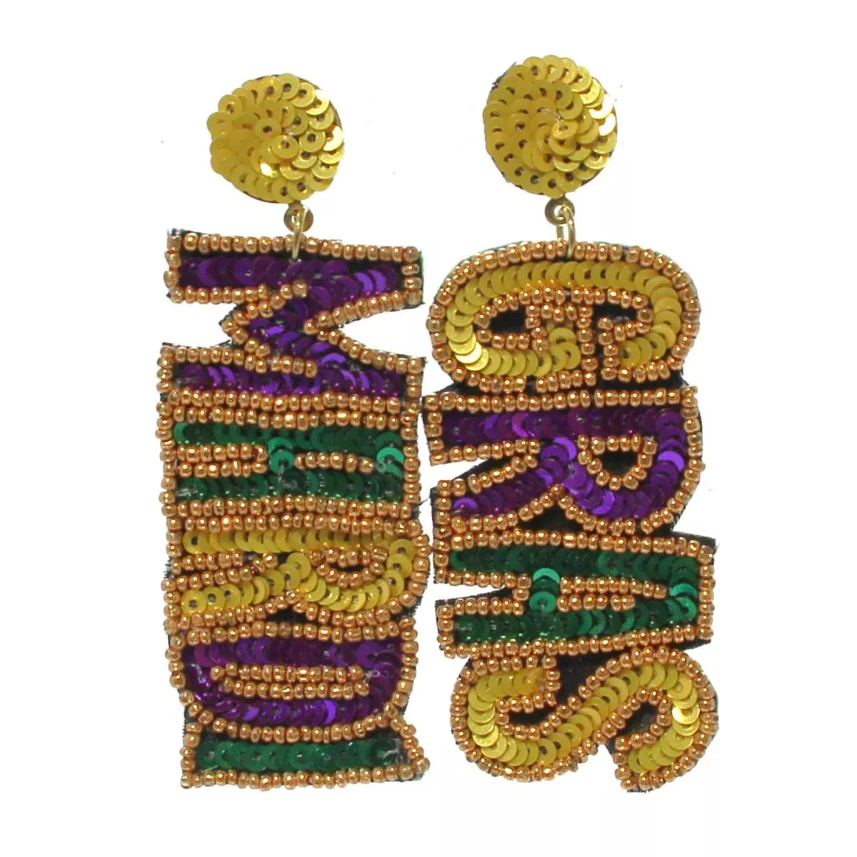 Mardi Gras Seed Bead Earrings, 3"