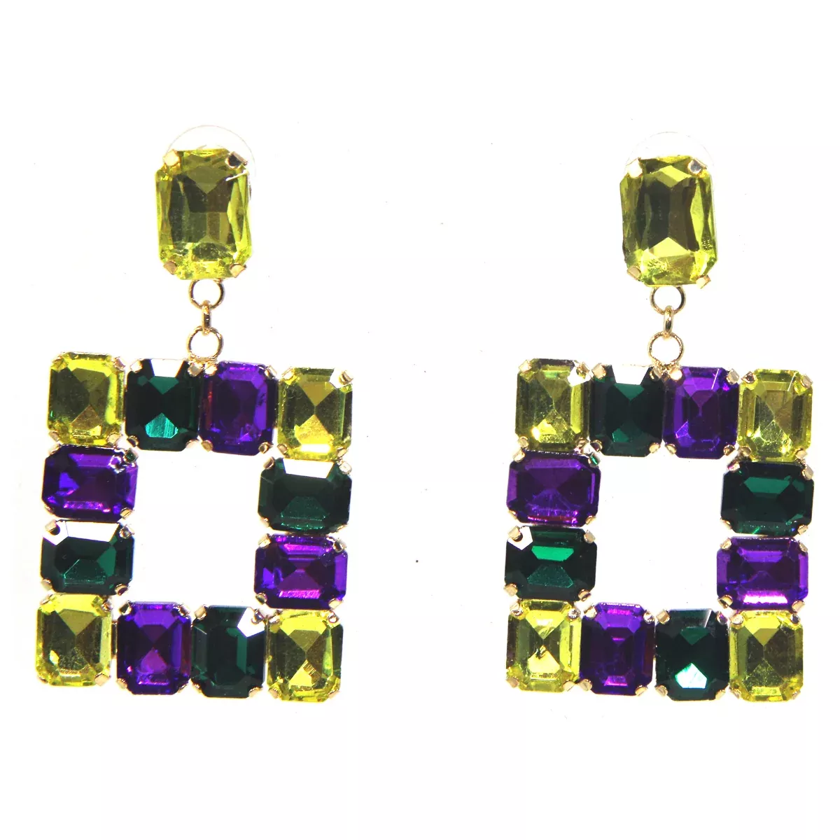 Mardi Gras Square Drop Earrings
