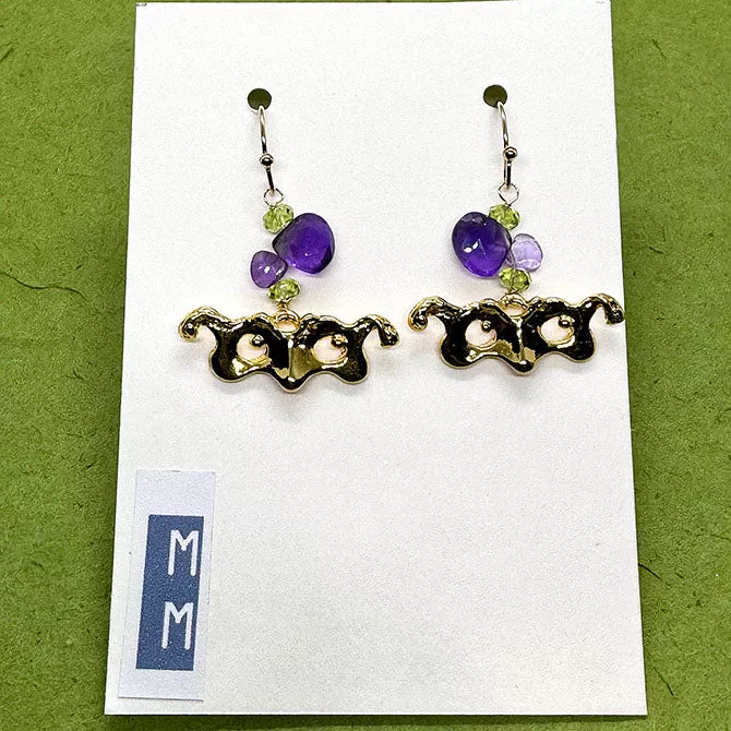Mask Earrings Amethyst Peridot