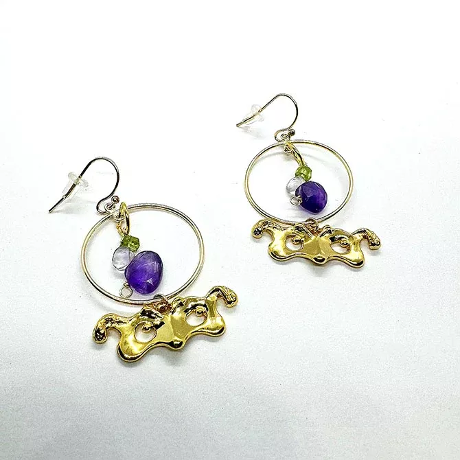 Mask Earrings Circular Amethyst Peridot