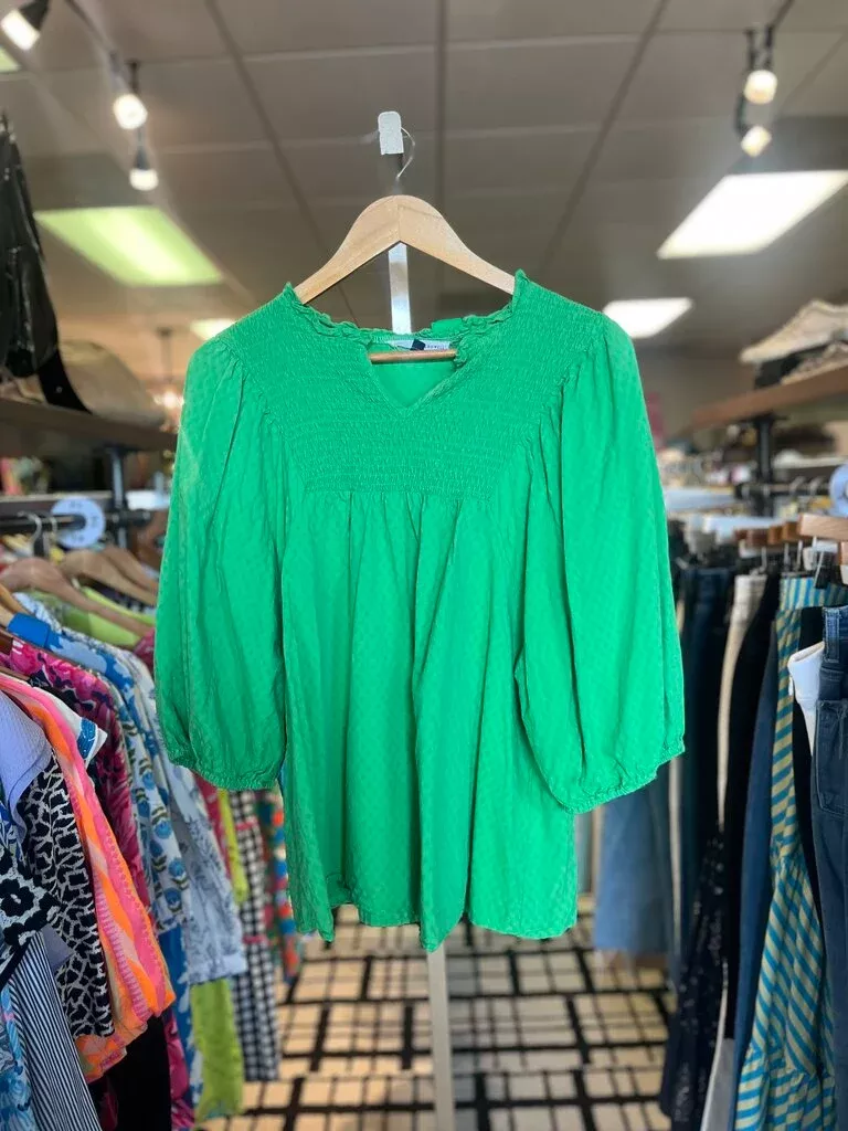 Michelle Mcdowell - LS Smocked Top - Green