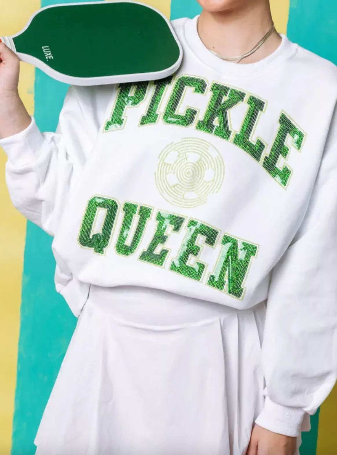 Queen of Sparkles WHITE 'PICKLE BALL QUEEN' SWEATSHIRT