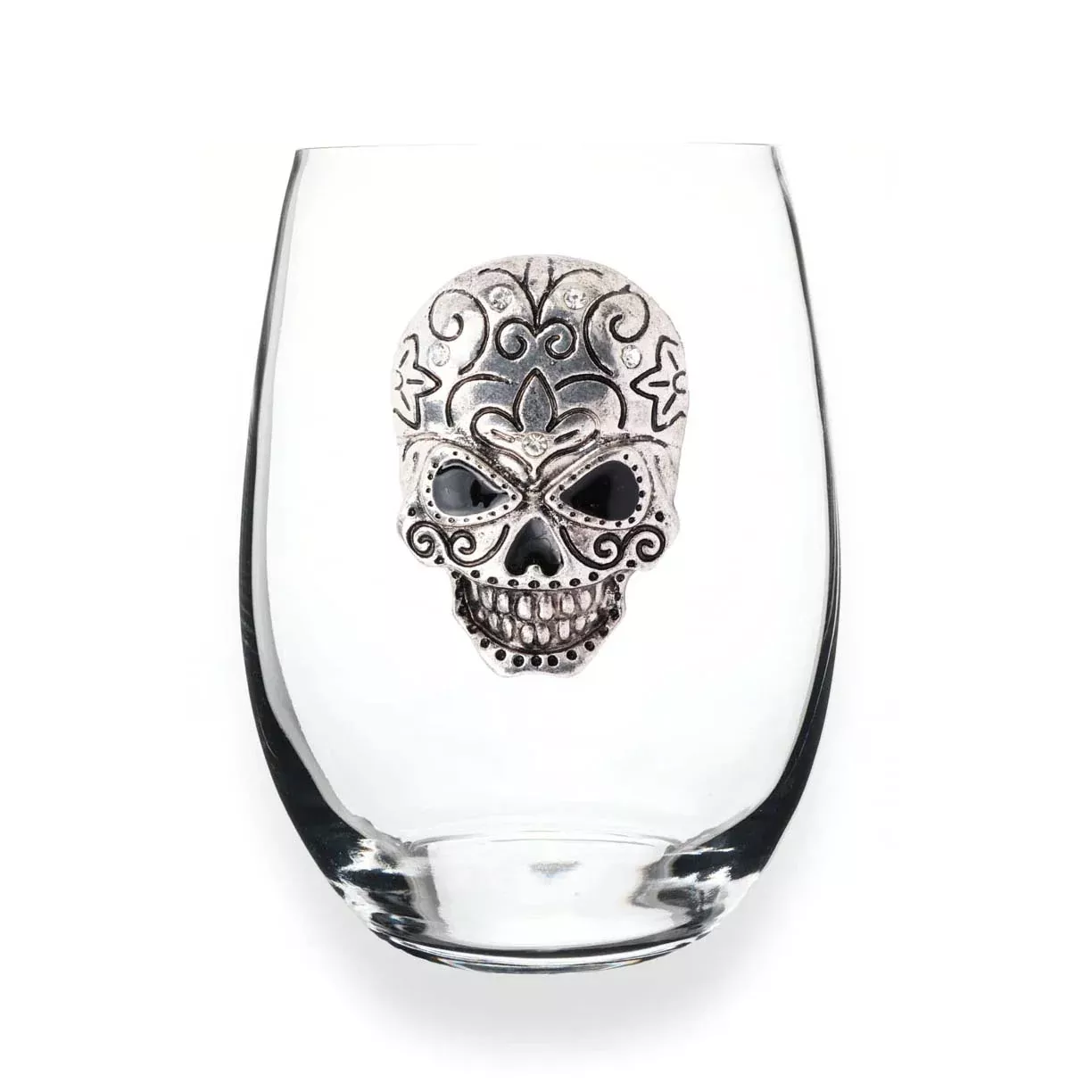 Skull Jeweled Stemless Wine Glass (with box)