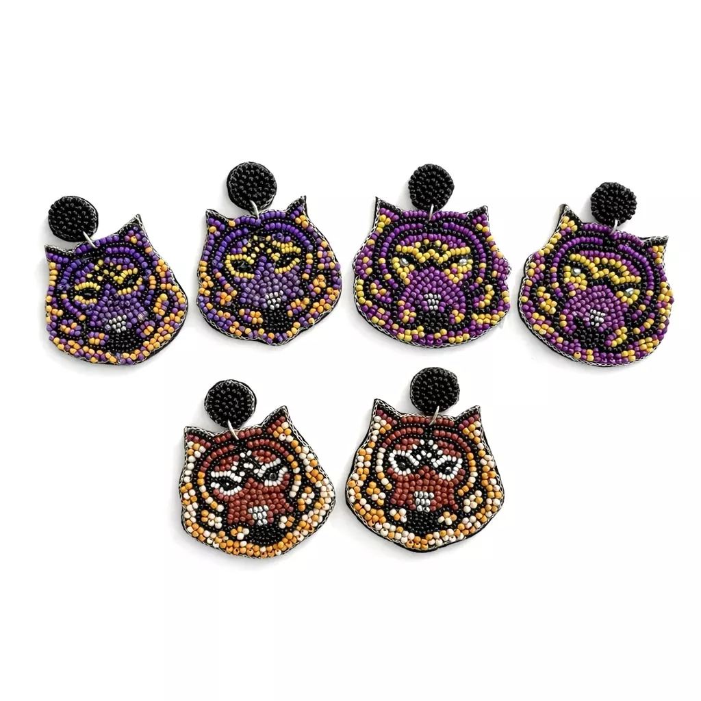 Small Beaded Tiger Earrings
