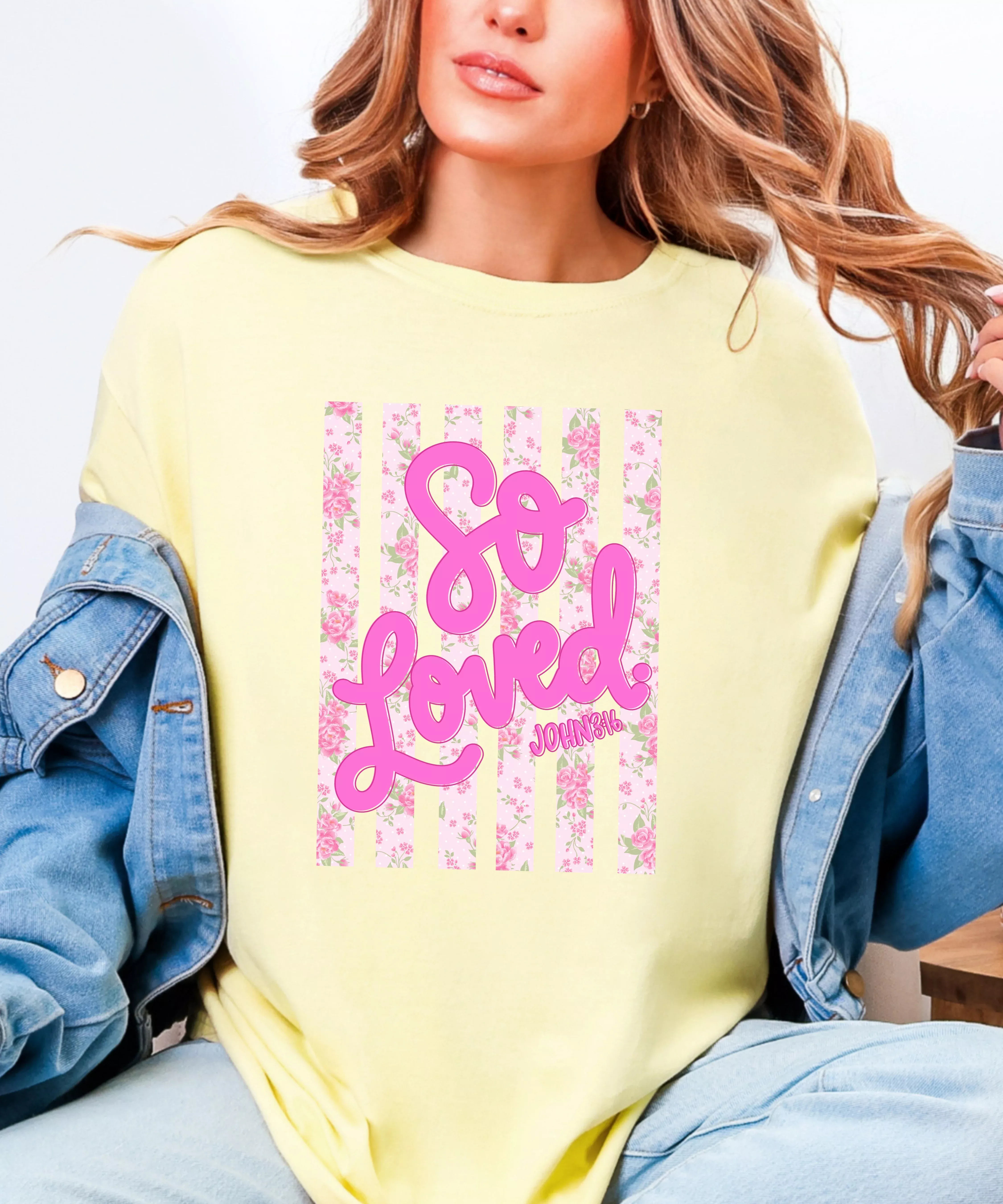 So Loved Floral Christian T-Shirt | John 3:16 Faith Comfort Colors Tee