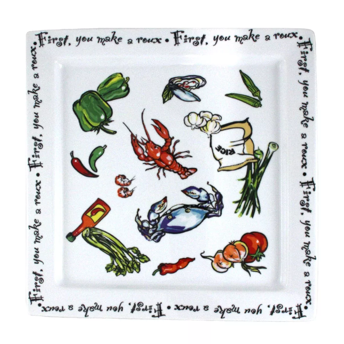 Square Platter Large "First You Make a Roux" 14"X14"