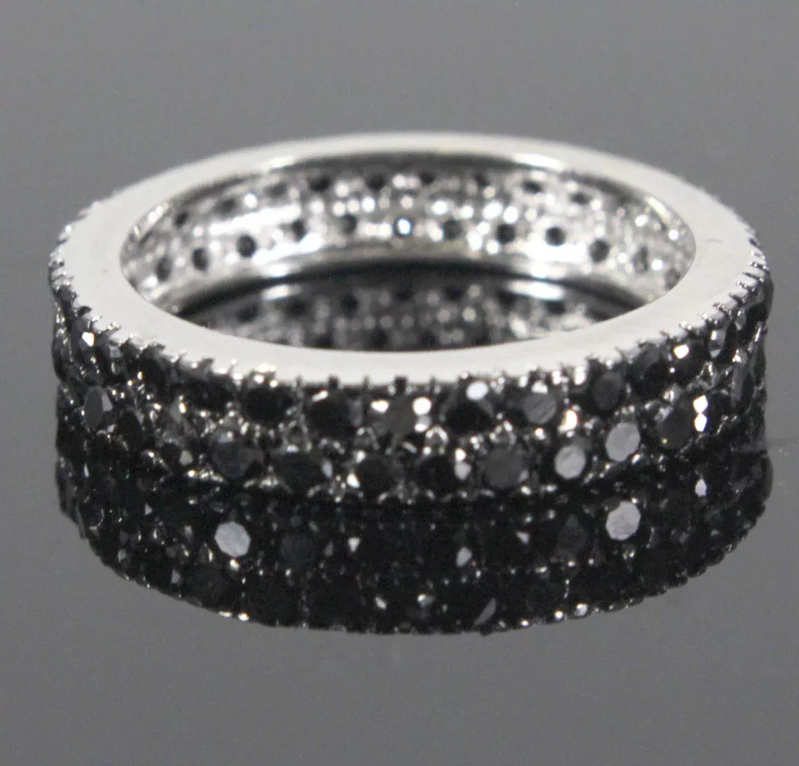 Sterling Silver Eternity Ring Onyx Zirconia Size 9