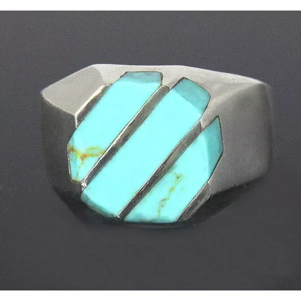 Sterling Silver Turquoise Stripes Ring Size 11