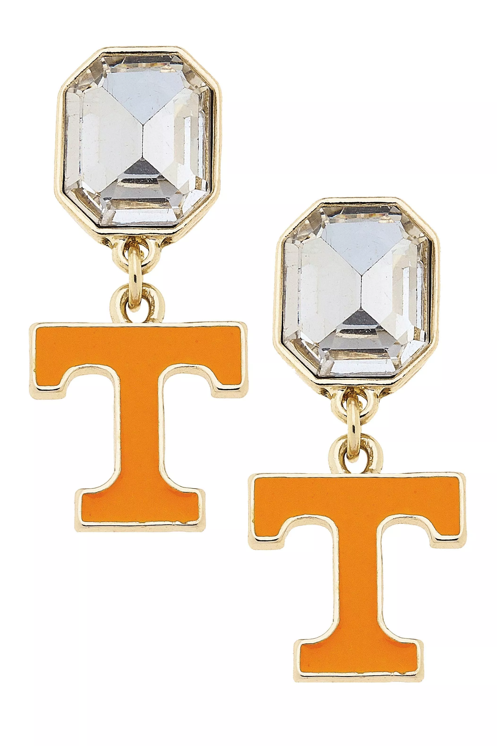 Tennessee Volunteers - Rhinestone Enamel Logo in Shiny Gold Earrings
