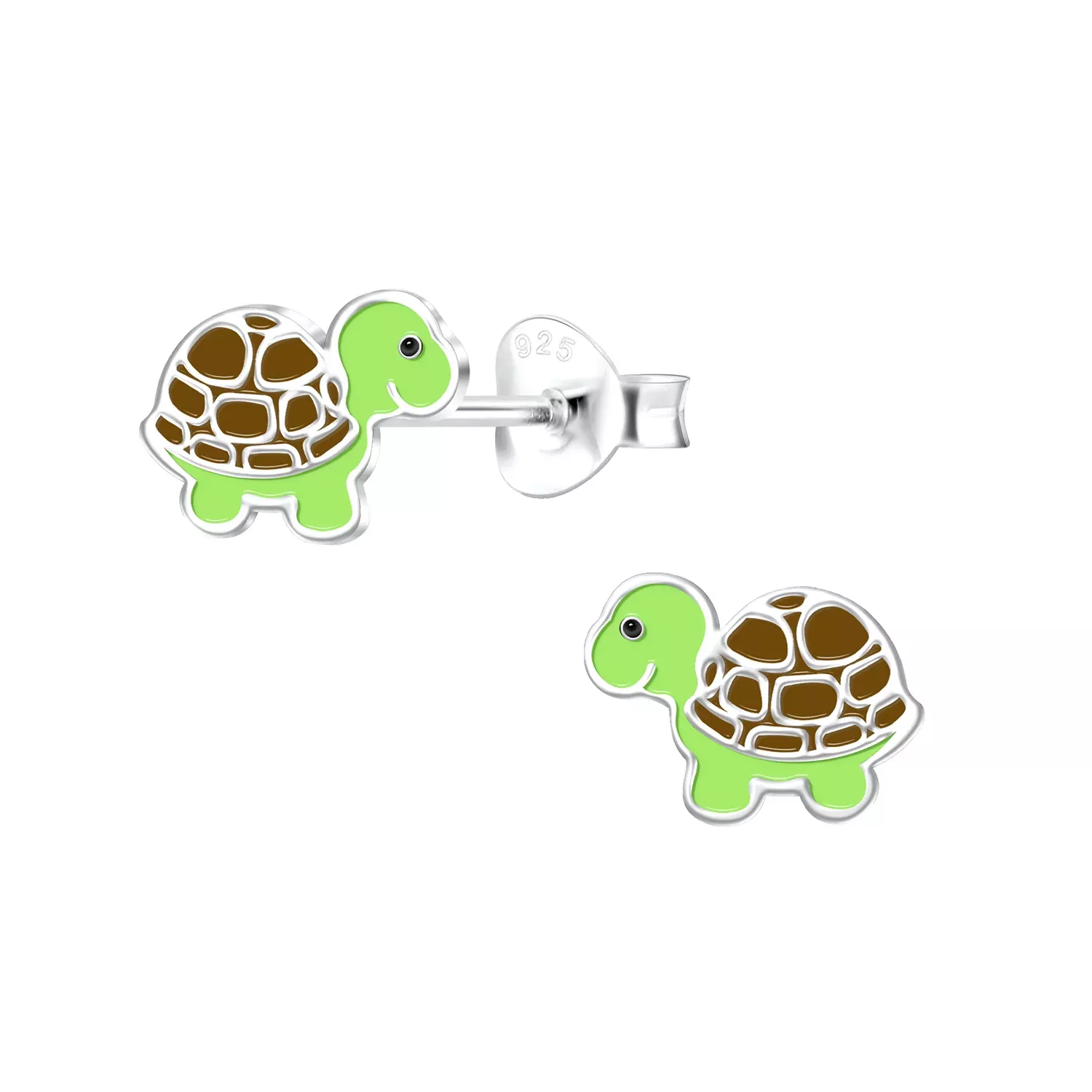 Turtle Earrings with Dark Brown Shell 925 Sterling Silver Hypoallergenic Earrings for Little Girls