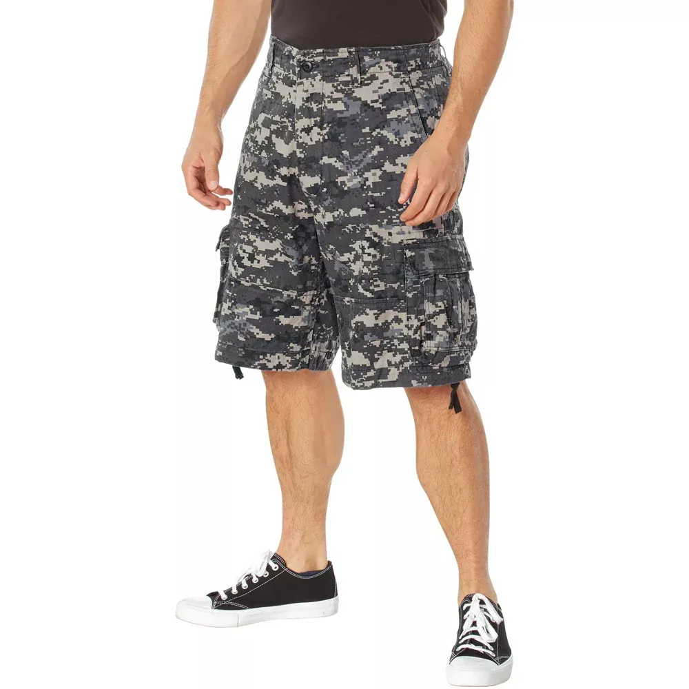Vintage Subdued Urban Digital Camo Military Utility Cargo Shorts
