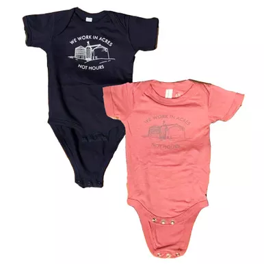 "We Work in Acres Not Hours" Grain Bin Baby Onesie