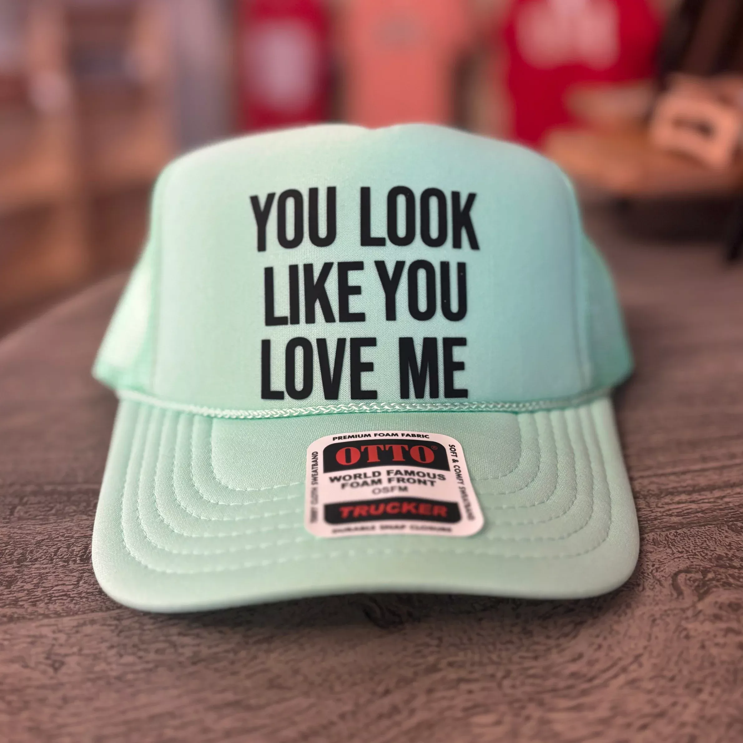 “You Look Like You Love Me” Otto Trucker Hat – Teal & Black Flirty Snapback