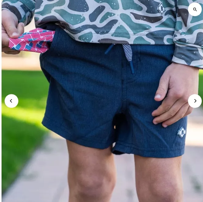 Youth Athletic Short – Heather Navy – American Flag Liner